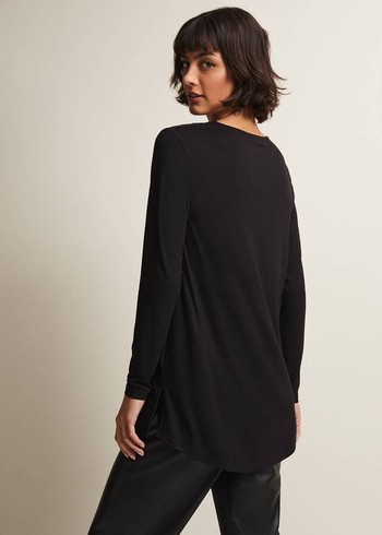 Phase Eight Alaina Longline Zip Detail Tunic T Shirts Black Australia | SI8013975